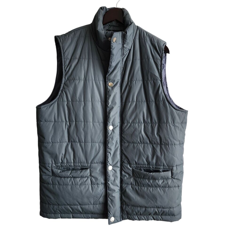 Coofandy Men's XXL Quilted Puffer Vest Gray Full Zip Snap Stand Collar Jacket